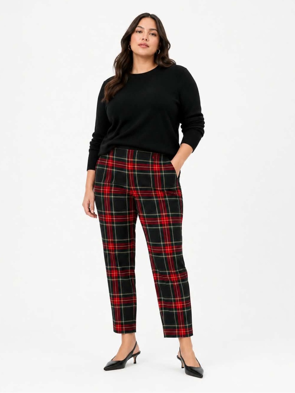 Chaps Red Green Black Navy Tartan Plaid Cropped Ankle Pants – Size 14 EUC